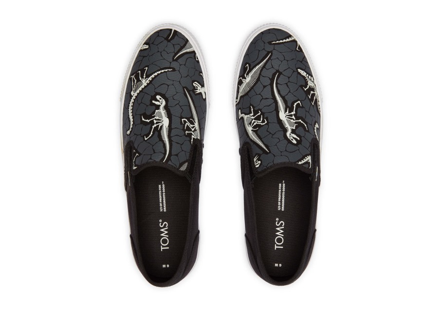 Toms Baja Slip On Dinosaur Dig Black Dino