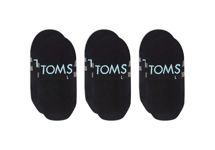 Toms Ultimate No Show Socks Black 3 Pack Black Stripes