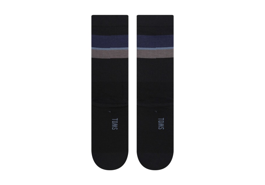 Toms Light Cushioned  Crew  Socks Black Stripes Black Stripe