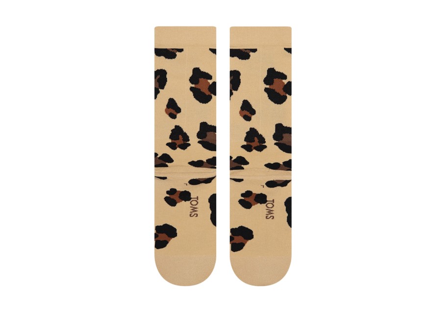 Toms Light Cushioned Crew Socks Leopard Beige Leopard