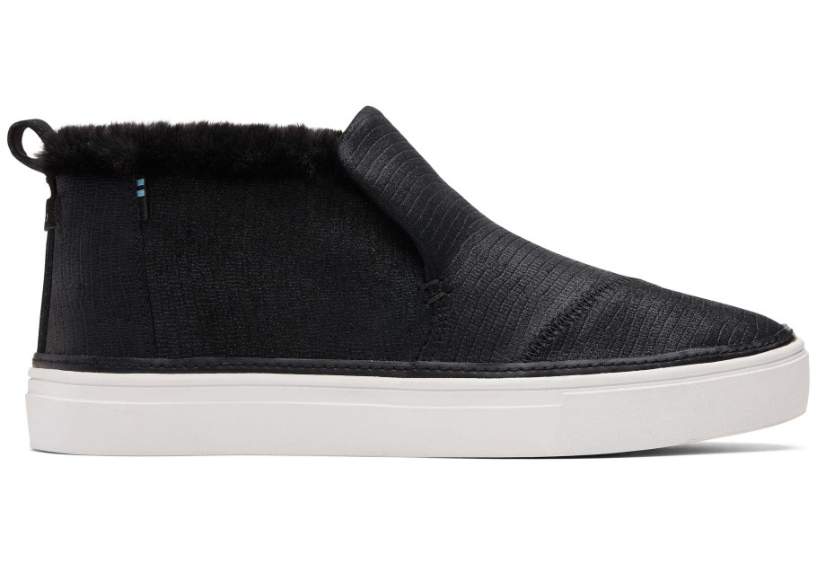 Toms Paxton Slip On Black Leather Lizard