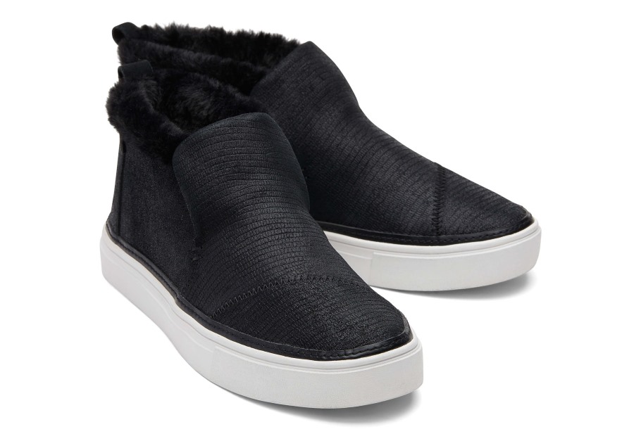 Toms Paxton Slip On Black Leather Lizard