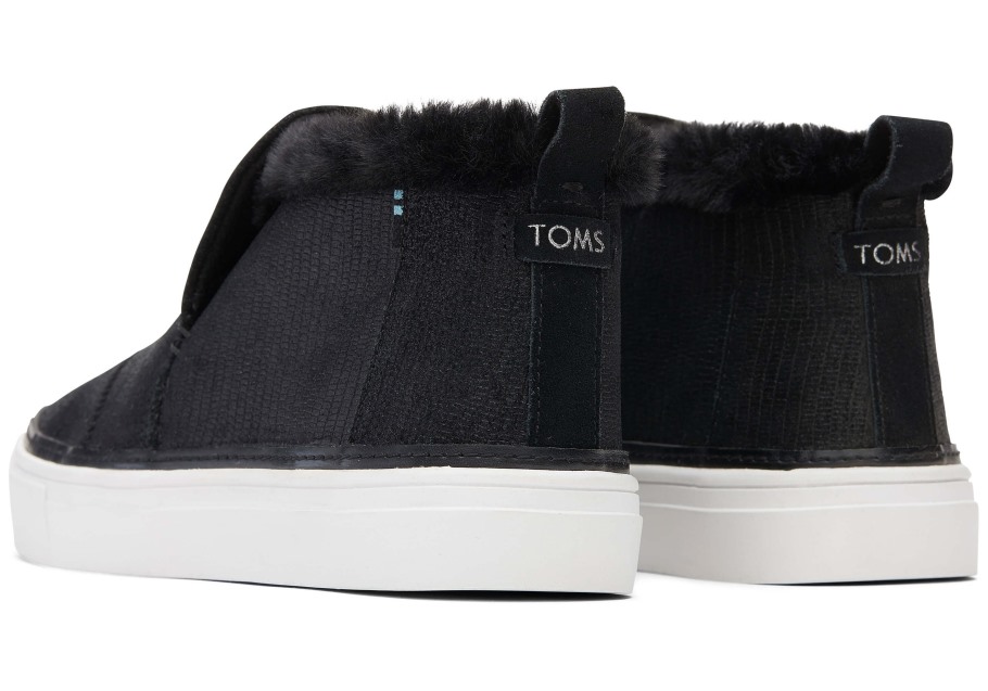Toms Paxton Slip On Black Leather Lizard