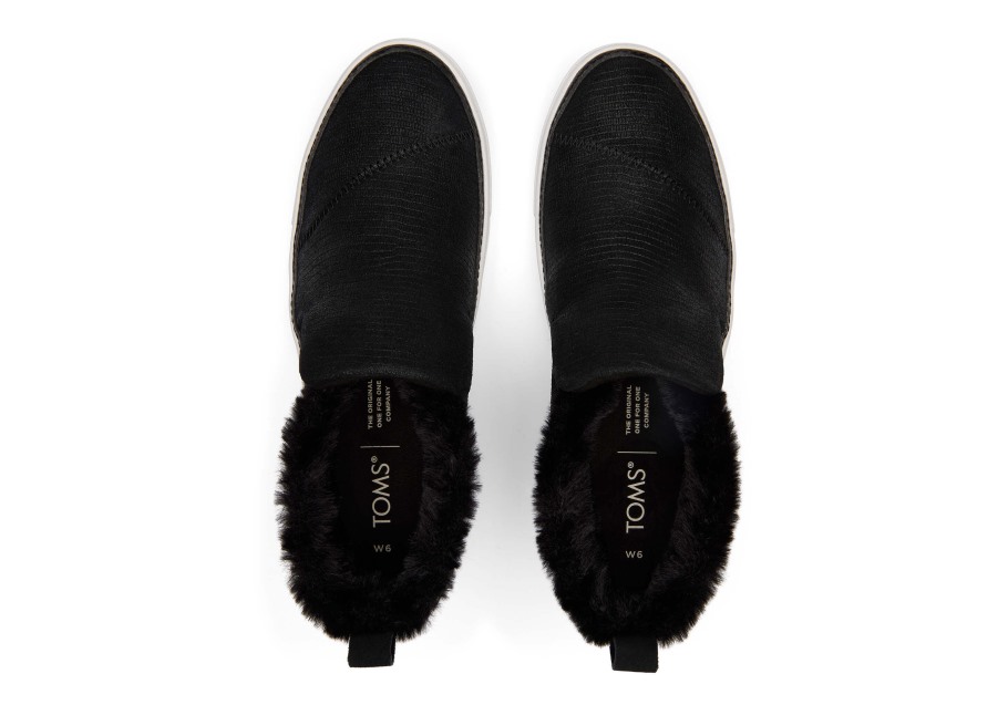 Toms Paxton Slip On Black Leather Lizard