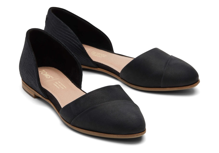 Toms Jutti D'Orsay Flat Black Lizard
