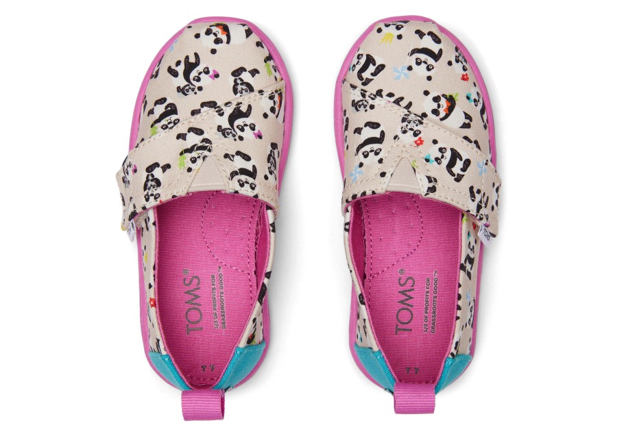 Toms Tiny Alpargata Panda Party Natural Birch