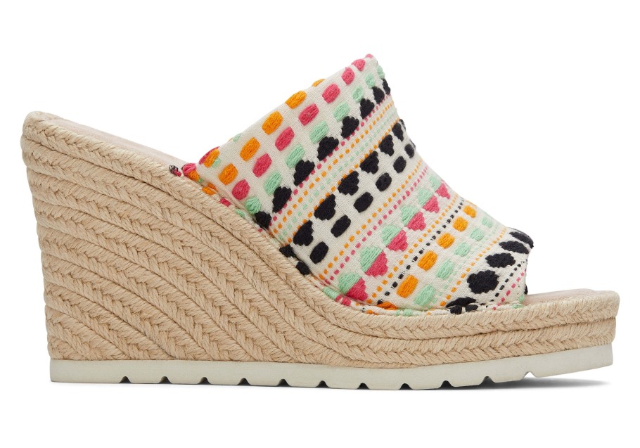 Toms Monica Mule Wedge Heel Natural Woven