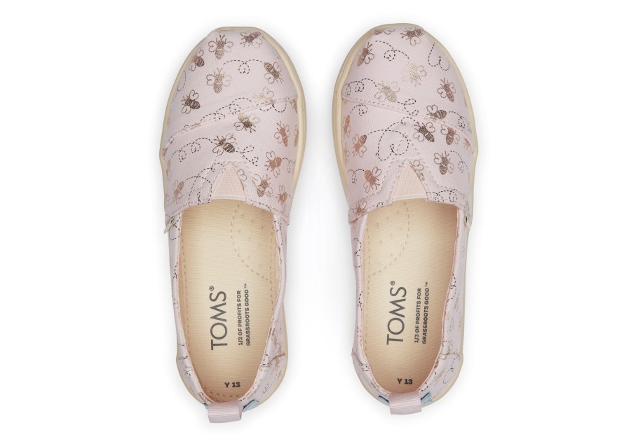 Toms Youth Alpargata Bee Mine Pink Foil