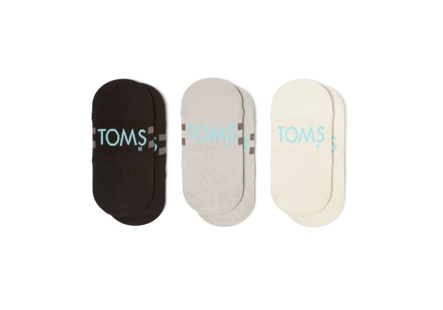 Toms Ultimate No Show Socks Mixed Grey 3 Pack Mixed Grey Stripes
