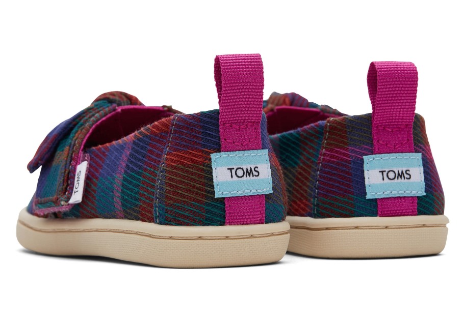 Toms Tiny Alpargata Plaid Bow Plaid Fuchsia